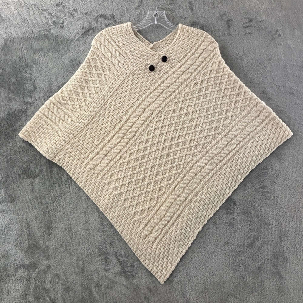 Barnes Clan Aran Poncho Cream Merino Wool Ireland One Size Aran Sweater Market